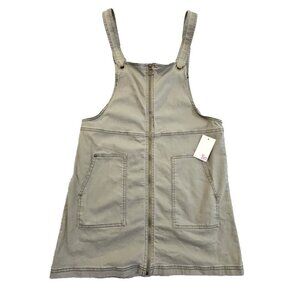 SO Overall Pinafore Dress Size Large Zip Front Army Green Jumper Pockets NWT
